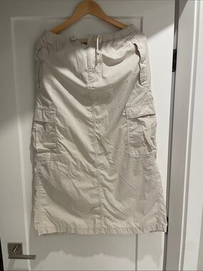 TNA Beige Cargo Midi Skirt with Utility Pockets